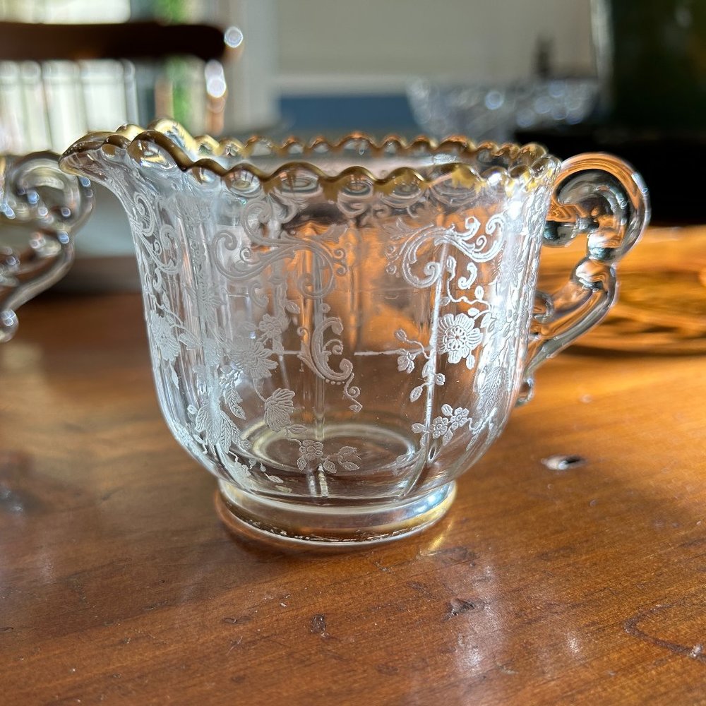 Ex Rare VTG Cambridge Chantilly Golden Trim 3625  Sugar Creamer Set - Picture 3 of 8
